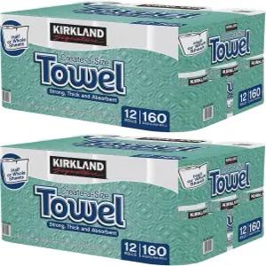 커클랜드 시그니처 프리미엄 빅 롤 종이 타월 24장 각 160매 총 3840매 두껍고 튼튼 C폴드 물티슈 표면