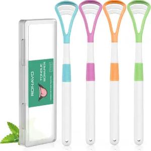 RONAVO 혀 스크레이퍼 일회용 클리너 BPA 프리 브러시 1개 중 2개 구강 관리를 위한 칫솔질 및 스크레이핑