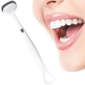 NDZEFAN 이중 머리 혀 스크레이퍼 경질 구취 클리너 감소 성인 및 클리너에 적합 (흰색)