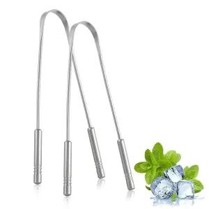 스테인리스 스틸 혀 클리너 2개입 상쾌한 구취를 위한 금속 스크레이퍼 구강 위생 세정 도구 재사용 가능