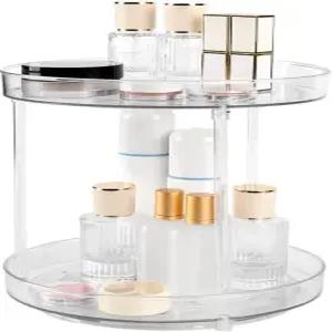 360도 투명 회전 메이크업 정리 2단 레이지 수잔 대용량 스킨케어 화장대 조리대 욕실 캐비닛 주방