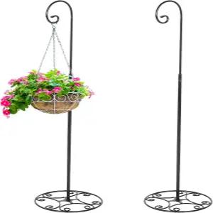 바람 차임 스탠드 걸이식 식물 새 모이통 폴 다리미(스타일리시 스타일 블랙)용 야외용 헤비 듀티 정원