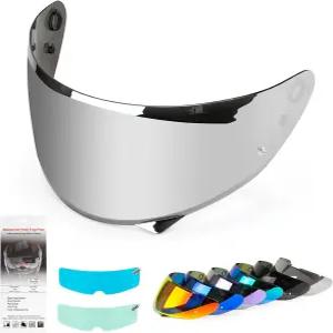 HJ-34P 틴티드 C10 헬멧 바이저를 김서림 방지 필름 자외선 차단 핀락 페이스 쉴드(딥 실버)로 교체하는