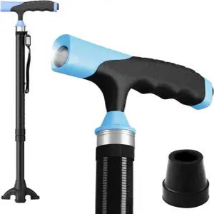 안정성을 위한 남성용 지팡이 가벼운 조절 가능한 쿼드 교체용 받침대가 두 개 있는 노인용 초경량 탄소