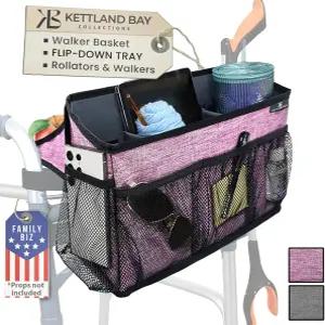 플립다운 워커 트레이가 있는 접이식 바구니 핸디한 지팡이/리처 스트랩 컵 홀더 바퀴가 워커용 가방