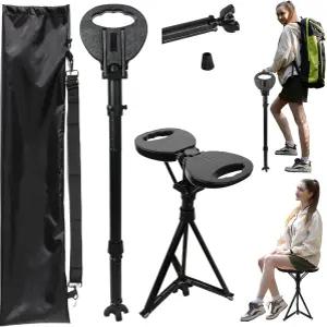 플로깅 조절 가능한 지팡이(시트 접이식 경량 성인 및 노인용 휴대용 지팡이 의자 여행용 하이킹용 시트