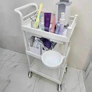 세면볼 달린 이동식 3단 트롤리 카트 트레이 미용실 이발소