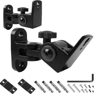 Nbguigdstr 유니버설 스피커 벽/천장 마운트 브래킷 180° 조정 소형 스피커용 블랙 메탈 벽 2팩 책장