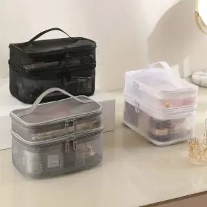 2단 메쉬파우치 여행파우치 가벼운 건습분리 목욕가방 메이크업파우치