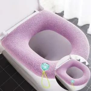 핑크 커버 극세사 따뜻한 손잡이 일체형 변기시트 무소음변기커버