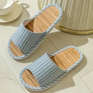 대나무 라탄 왕골 스트라이프 거실화 PVC 여름 실내화
