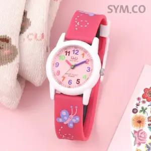 큐앤큐 VR99J-002Y 학습에 좋은 버터플라이 캐릭터 어린이 아동 우레탄 시계 d