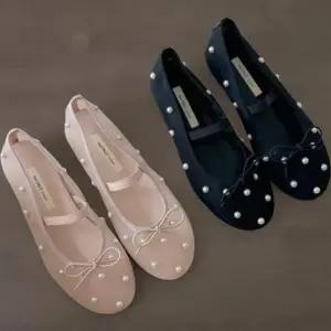 [신상오픈런]여성용 일상 진주 포인트 메리제인 리본 플랫슈즈 (35829992)