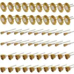 PHYHO 황동 와이어 브러시 컵 휠 연마 액세서리 60피스 3MM 키트 부착 청소 도구 회전 맨드릴 다이