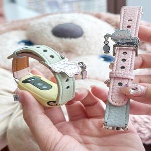 샤오미 밴드 10 9 8 NFC 액세서리 가죽 루프 시계줄 여성용 귀여운