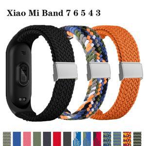 Mi band 7 용 팔찌 스트랩 탄성 조절 금속 나일론 땋은 Miband4 5 correa pulseira for Xiaomi 4 3 6