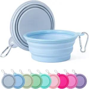 SLSON 접이식 개 그릇 2팩 마카롱 컬러 애완동물 여행 실리콘 급수기 접시 소형견 고양이 산책 하이킹