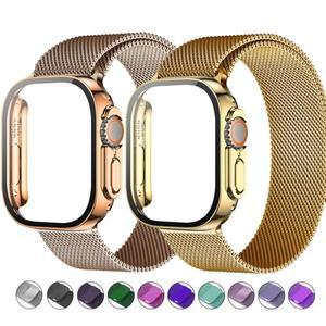 Apple Watch 울트라 49mm 밴드 41 골드 실버 레오파드 팔찌 + 케이스 9 8 7 6 5 4 3 SE 용 밀라노 루프 스