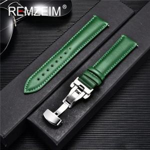 REMZEIM 부드러운 가죽 시계 밴드, 스테인레스 스틸 자동 버클, 스트랩, 그린 블루 레드, 18mm, 20mm, 24mm