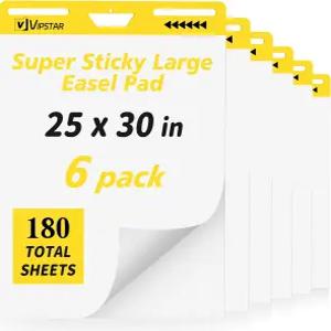(6개의 패드) 스티커 이젤 패드 25인치 x 30인치 포스트 대형 셀프 스틱 플립 차트 프리미엄 교사용 종이