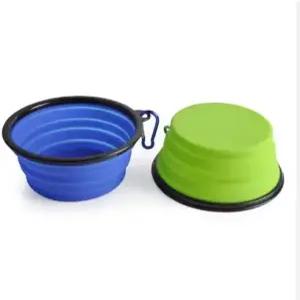 접이식 애완동물 그릇 세트 휴대용 실리콘 여행용 음식물 카라비너 클립 멀티 컬러 공간 절약형 강아지