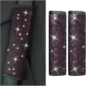 GLSOWEE 2PCS 블링 카시트 벨트 어깨 패드 라인스톤 여성용 안전벨트 커버 크리스탈 다이아몬드가 장착된