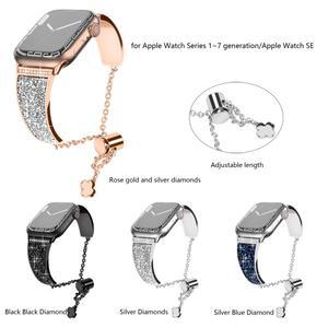 2025년, 여성용 애플워치 밴드 1개, 아이워치 시리즈9 8 7 6 5 4 3 2 1 메탈 40mm 38mm 블링 다이아몬드 스
