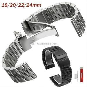 솔리드 배포 버클 다이빙 시계 밴드 스테인레스 스틸 메쉬 팔찌 닦았 광택 비즈니스 스트랩 손목 벨트 18/2