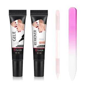 Curvlife 10g 반고체 네일 및 제거 키트 - 완벽한 적용 제거를 위한 체코 유리 파일 큐티클 푸셔가 포함된