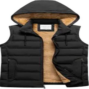 크리스누노 남성 겨울 조끼 경량 따뜻한 민소매 재킷 플리스 안감 퀼트 패딩 탈부착 후드