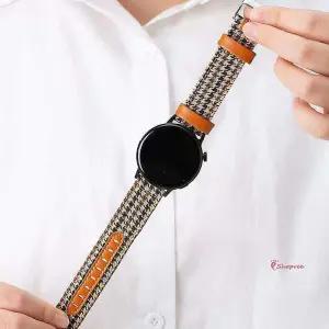 가죽밴드캔버스 시계줄 브라운 갤럭시워치5/4 스트랩 웨어러블용품 체크무늬 웨어러블악세사리cde923