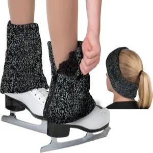 지퍼가 달린 피겨 스케이팅을 위한 CRS 크로스 레그 워머와 헤드밴드 세트. 플리스 안감 니트로 다리를