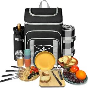 담요 포함 4인용 합팀 피크닉 바구니 백팩 단열 누수 방지 쿨러 수납공간 와인 홀더 식기 세트 커플용 약혼