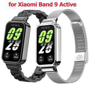 Xiaomi Mi Band 9 용 케이스 + 스트랩 Smart 액티브 팔찌 스테인레스 스틸 메탈 시계 밴드 Active