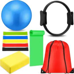 여성용 필라테스 링 세트 10개 가정용 요가 장비 액세서리 서클 및 볼 운동 선물 포함 저항 밴드 블록