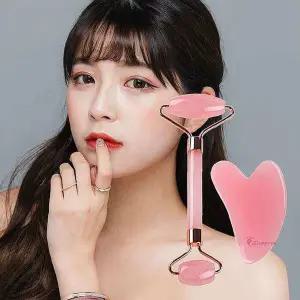 눈가마사 핑크 페이스롤러 하트괄사세트 셀프마사지 얼굴 어깨 지기기hij789