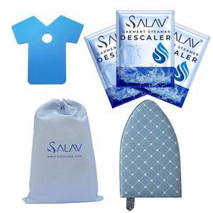 SALAV 헤비 듀티 상업용 의류 스티머 액세서리 세트 u2013에는 미니 다림질 보드, 스팀 미트, 3피스 데칼러 패킷, 전문가 및 가정용으로 이상적인 보관 가방 u2013이 포함되어 있습니다