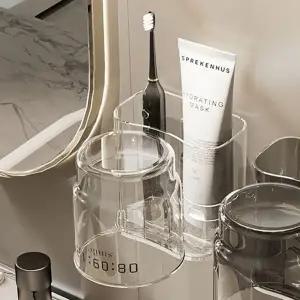 화장실용품정리 칫솔꽂이 면도기보관 치약통 세트 투명white