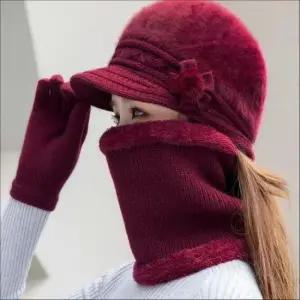 [패션] 중년여성 할머니모자 래빗퍼 캡비니 니트 목도리 세트