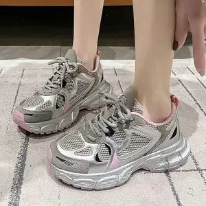 여성 메쉬 운동화 메탈릭 경량 러닝화 어글리슈즈 2색