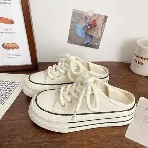 여성 통굽 뮬 스니커즈 플랫폼 슬리퍼 겸 뮬운동화 2색