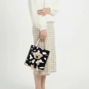 하찬 토트백 에코백 캔버스 여성가방 데일리백 베어참 테디베어 키링 내추럴 사계절 추천 미니 출근 학생