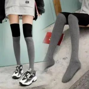 여성 투톤 배색 심플 니삭스 1P 날씬룩 무릎 긴양말
