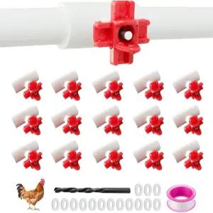 15팩 수평 치킨 니플 워터러 1/2인치 PVC 티 피팅 DIY 오리 메추라기 급수 시스템용 자동 가금류 키트