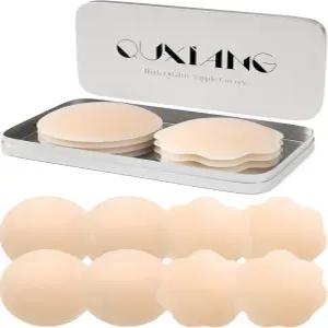 큐샹 4켤레 페이스트리 여성 유두 커버 재사용 가능한 접착 실리콘 브라 드레스용