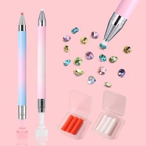 XEAOHESY 2피스 라인스톤 픽커 도구 다이아몬드 아트 리필 가능한 왁스 펜 6개로 네일 도팅 도구를 위한 핑크 & 블루