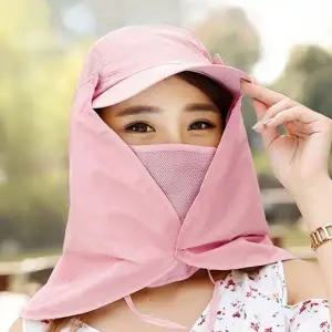핑크 안면 보호 마스크 썬캡
