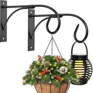 철제 벽걸이 식물 걸이 브래킷 걸이용 11인치 내구성 있는 녹 방지 고리 2개 건조대 새장 랜턴 윈드차임