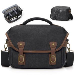 레인모어 캔버스 카메라 가방, DSLR / SLR 미러리스 소형 슬링백 크로스바디 케이스, 레인 커버 빈티지 슬링백이 있는 사진작가용 컴팩트 숄더백, 블랙