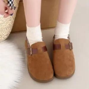 여성 부드러운 스웨이드 털 안감 버클 로퍼